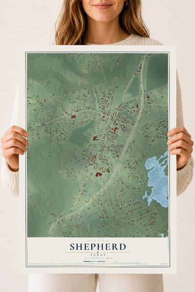 Map of Shepherd, Texas, 18 x 24 inch unframed archival matte print