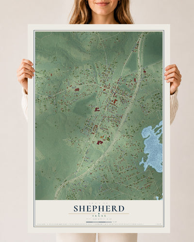 Map of Shepherd, Texas, 24 x 36 inch unframed archival matte print