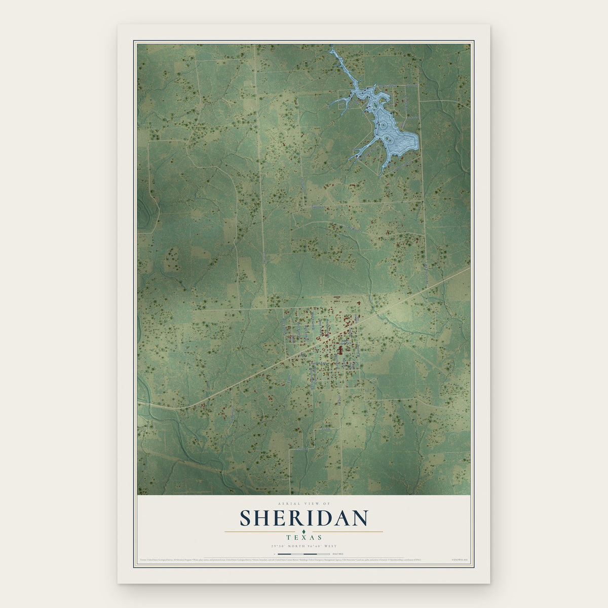 Sheridan, Texas map print, the full design