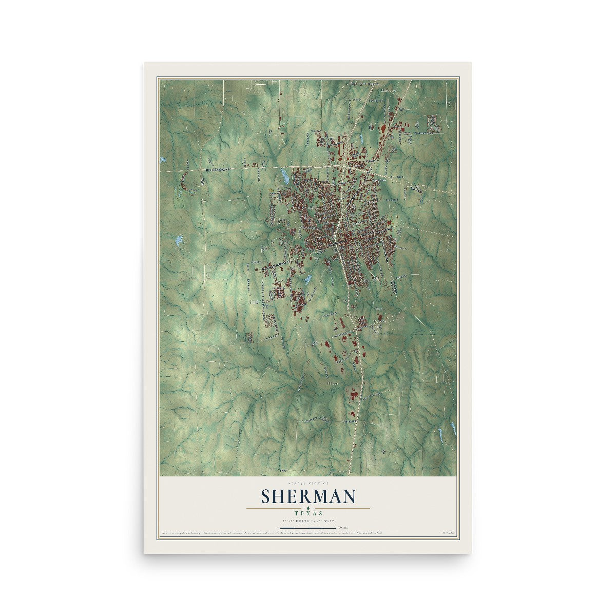 Map of Sherman, Texas, 12 x 18 inch unframed archival matte print