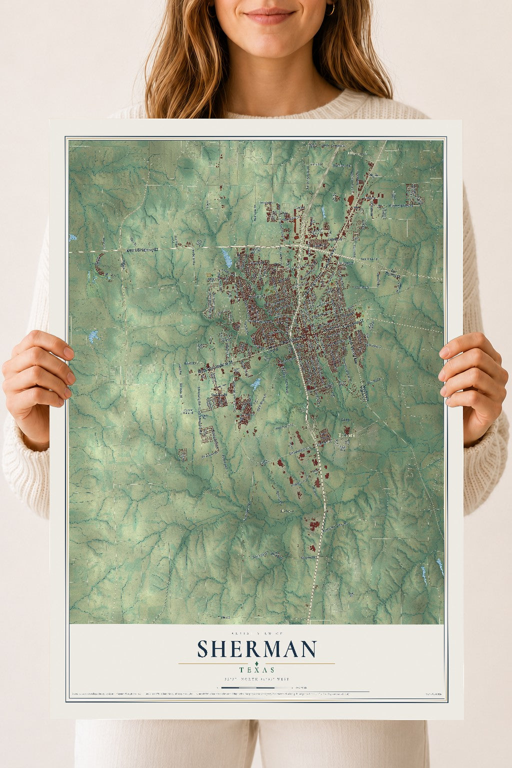 Map of Sherman, Texas, 18 x 24 inch unframed archival matte print