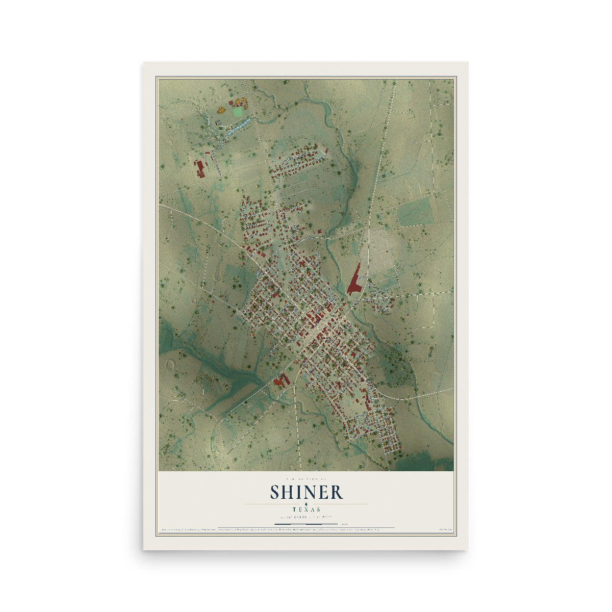 Map of Shiner, Texas, 12 x 18 inch unframed archival matte print