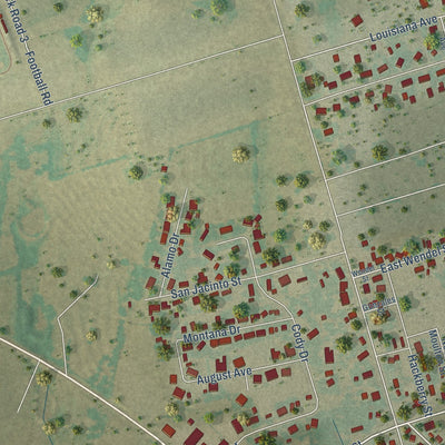 Second close-up of the map of Shiner, Texas print showing more streets and buildings