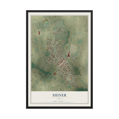 Map of Shiner, Texas, 12 x 18 inch print in a black wood frame