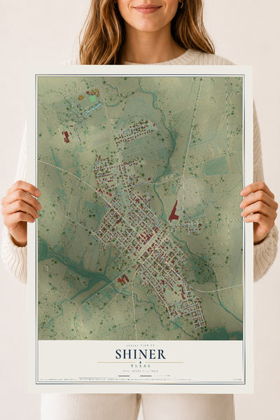 Map of Shiner, Texas, 18 x 24 inch unframed archival matte print