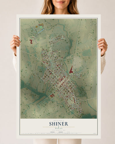 Map of Shiner, Texas, 24 x 36 inch unframed archival matte print