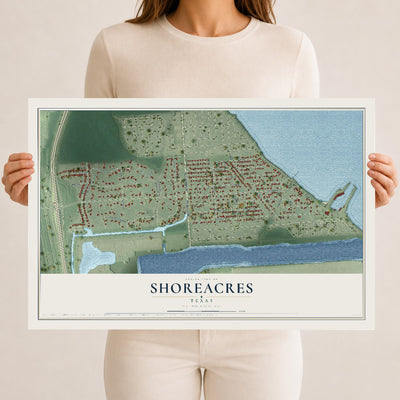 Map of Shoreacres, Texas, 12 x 18 inch unframed archival matte print