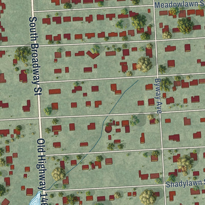 Close-up of the map of Shoreacres, Texas print showing street and building detail
