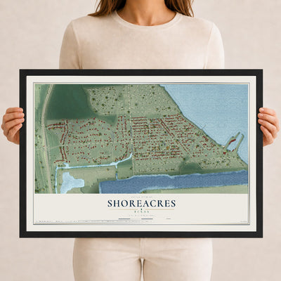 Map of Shoreacres, Texas, 12 x 18 inch print in a black wood frame