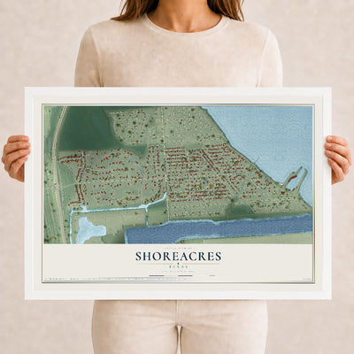 Map of Shoreacres, Texas, 12 x 18 inch print in a white wood frame