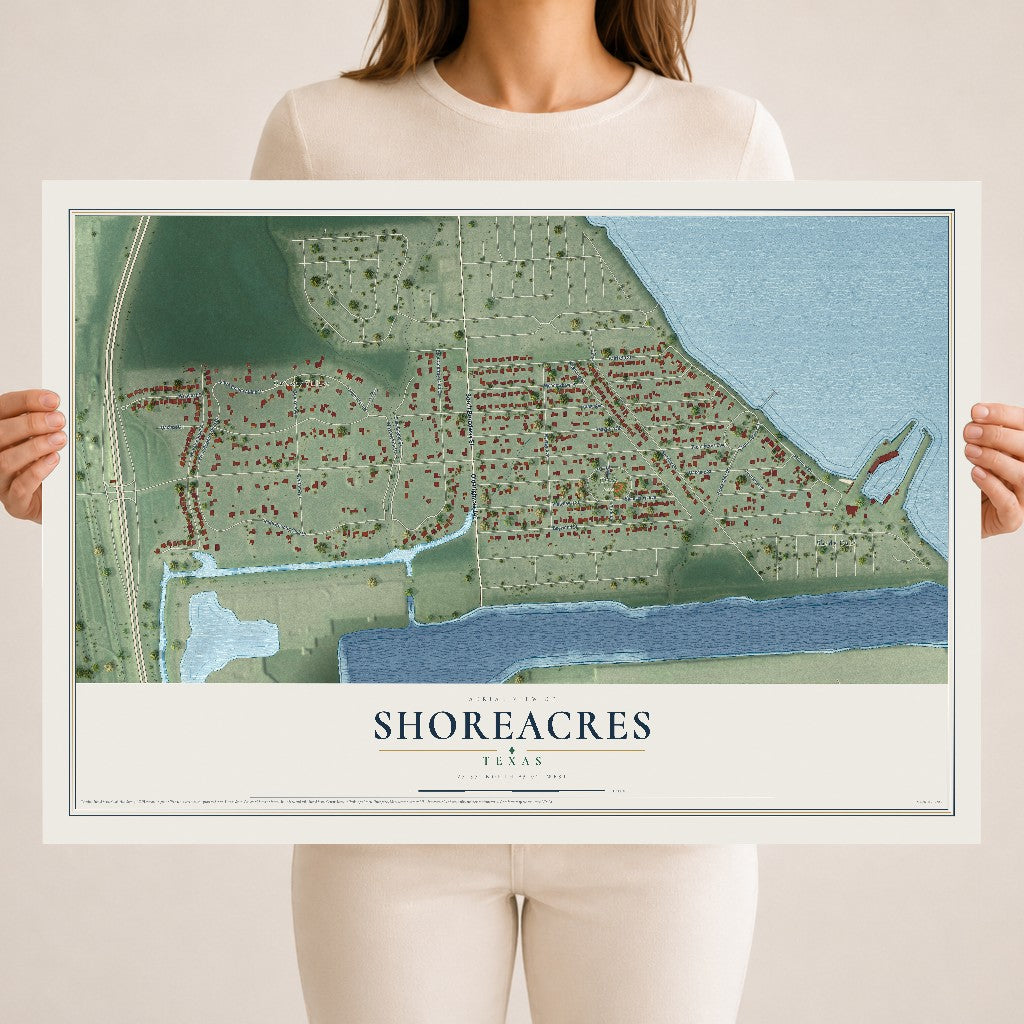 Map of Shoreacres, Texas, 18 x 24 inch unframed archival matte print