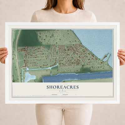 Map of Shoreacres, Texas, 18 x 24 inch print in a white wood frame