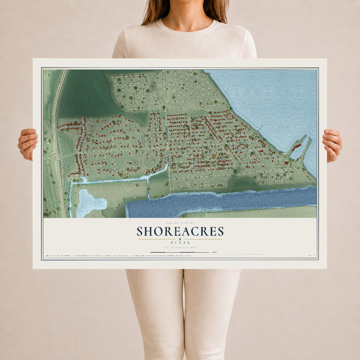 Map of Shoreacres, Texas, 24 x 36 inch unframed archival matte print
