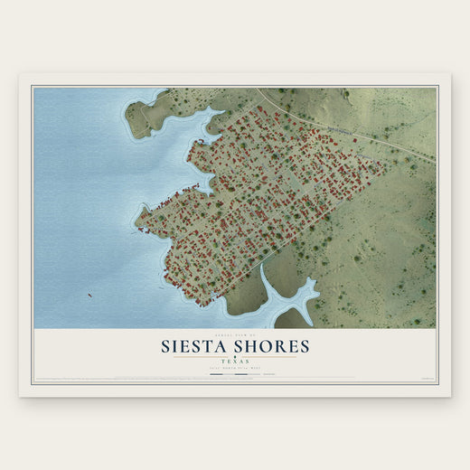 Siesta Shores, Texas map print, the full design
