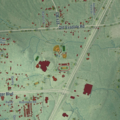 Second close-up of the map of Silsbee, Texas print showing more streets and buildings