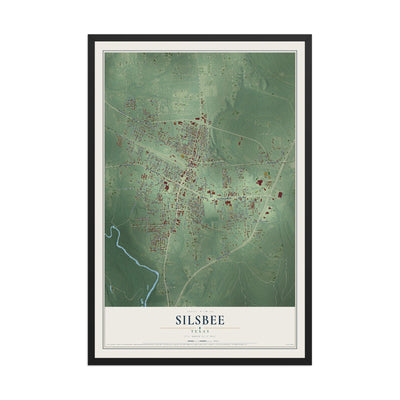 Map of Silsbee, Texas, 12 x 18 inch print in a black wood frame