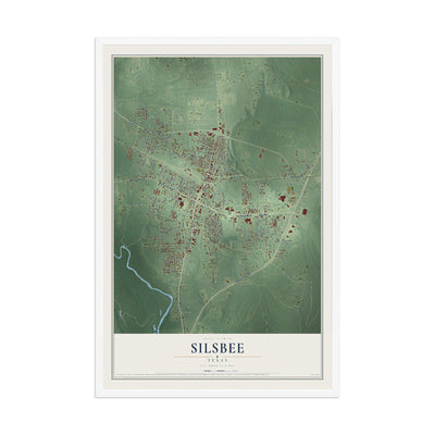 Map of Silsbee, Texas, 12 x 18 inch print in a white wood frame