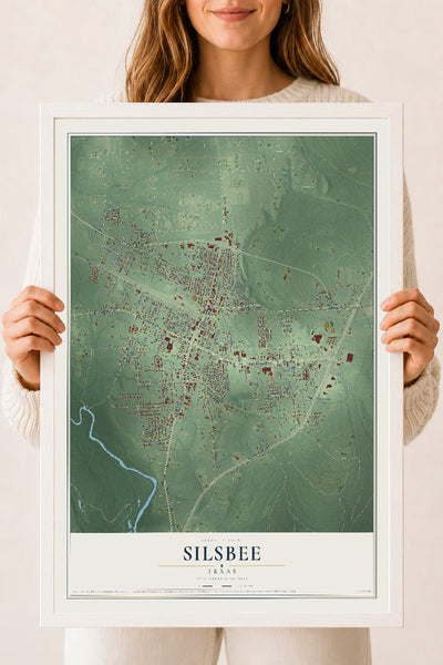 Map of Silsbee, Texas, 18 x 24 inch print in a white wood frame