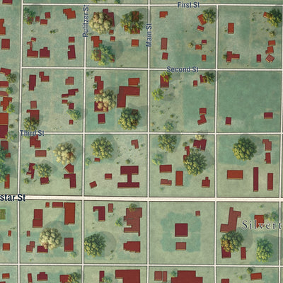 Close-up of the map of Silverton, Texas print showing street and building detail