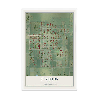 Map of Silverton, Texas, 12 x 18 inch print in a white wood frame