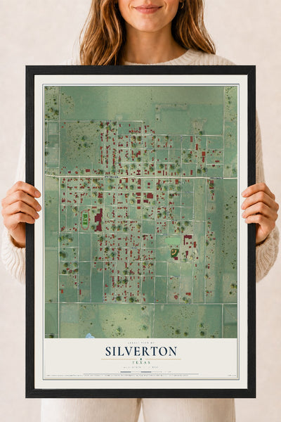 Map of Silverton, Texas, 18 x 24 inch print in a black wood frame