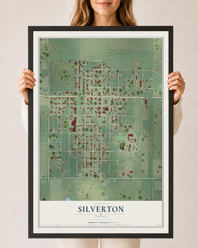 Map of Silverton, Texas, 24 x 36 inch print in a black wood frame