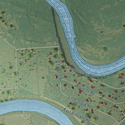 Close-up of the map of Simonton, Texas print showing street and building detail
