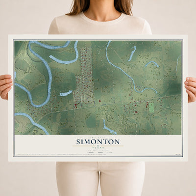 Map of Simonton, Texas, 18 x 24 inch unframed archival matte print