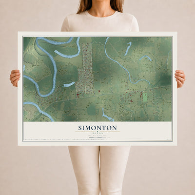 Map of Simonton, Texas, 24 x 36 inch unframed archival matte print