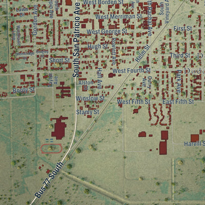 Second close-up of the map of Sinton, Texas print showing more streets and buildings