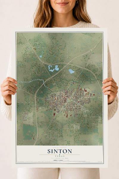 Map of Sinton, Texas, 18 x 24 inch unframed archival matte print