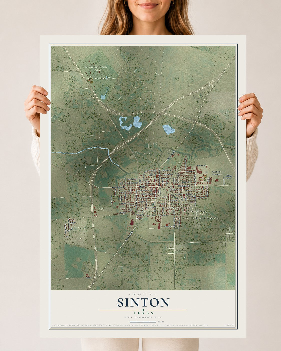 Map of Sinton, Texas, 24 x 36 inch unframed archival matte print