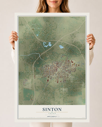 Map of Sinton, Texas, 24 x 36 inch unframed archival matte print