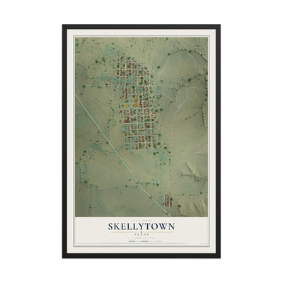 Map of Skellytown, Texas, 12 x 18 inch print in a black wood frame