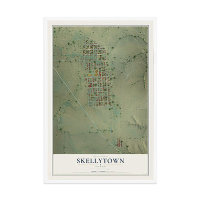 Map of Skellytown, Texas, 12 x 18 inch print in a white wood frame