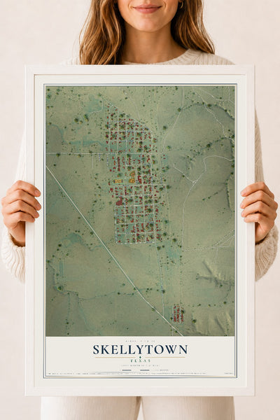 Map of Skellytown, Texas, 18 x 24 inch print in a white wood frame