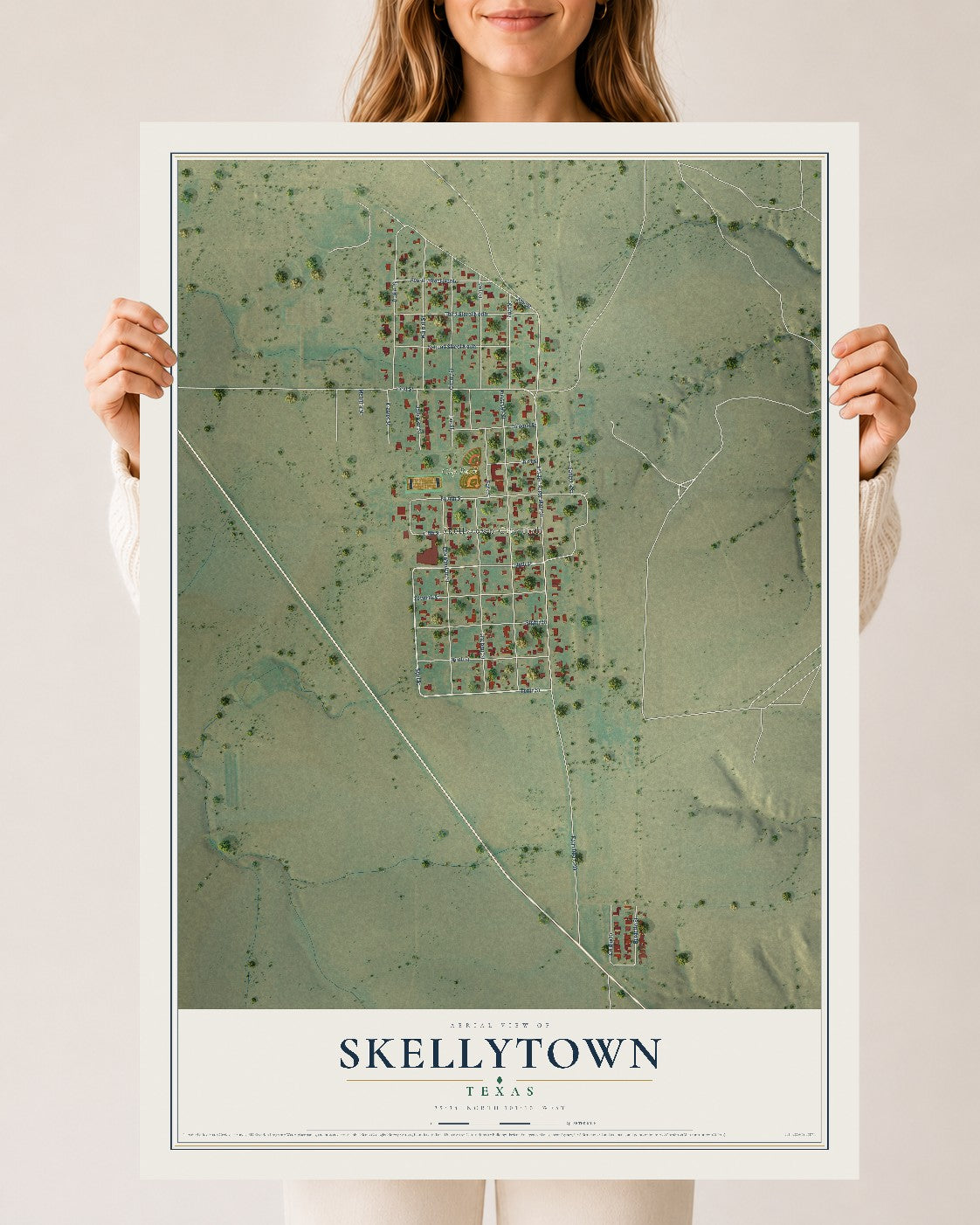 Map of Skellytown, Texas, 24 x 36 inch unframed archival matte print