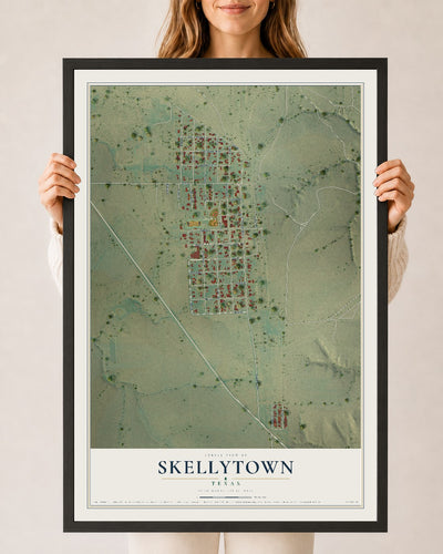 Map of Skellytown, Texas, 24 x 36 inch print in a black wood frame