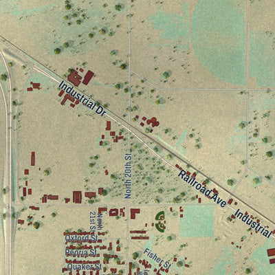 Second close-up of the map of Slaton, Texas print showing more streets and buildings