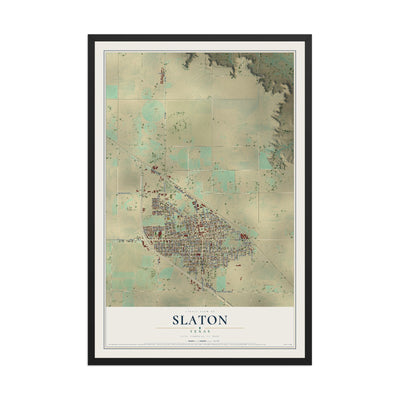 Map of Slaton, Texas, 12 x 18 inch print in a black wood frame