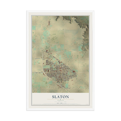 Map of Slaton, Texas, 12 x 18 inch print in a white wood frame
