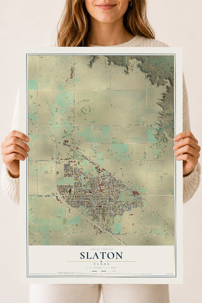 Map of Slaton, Texas, 18 x 24 inch unframed archival matte print