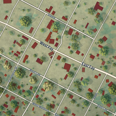 Close-up of the map of Smiley, Texas print showing street and building detail