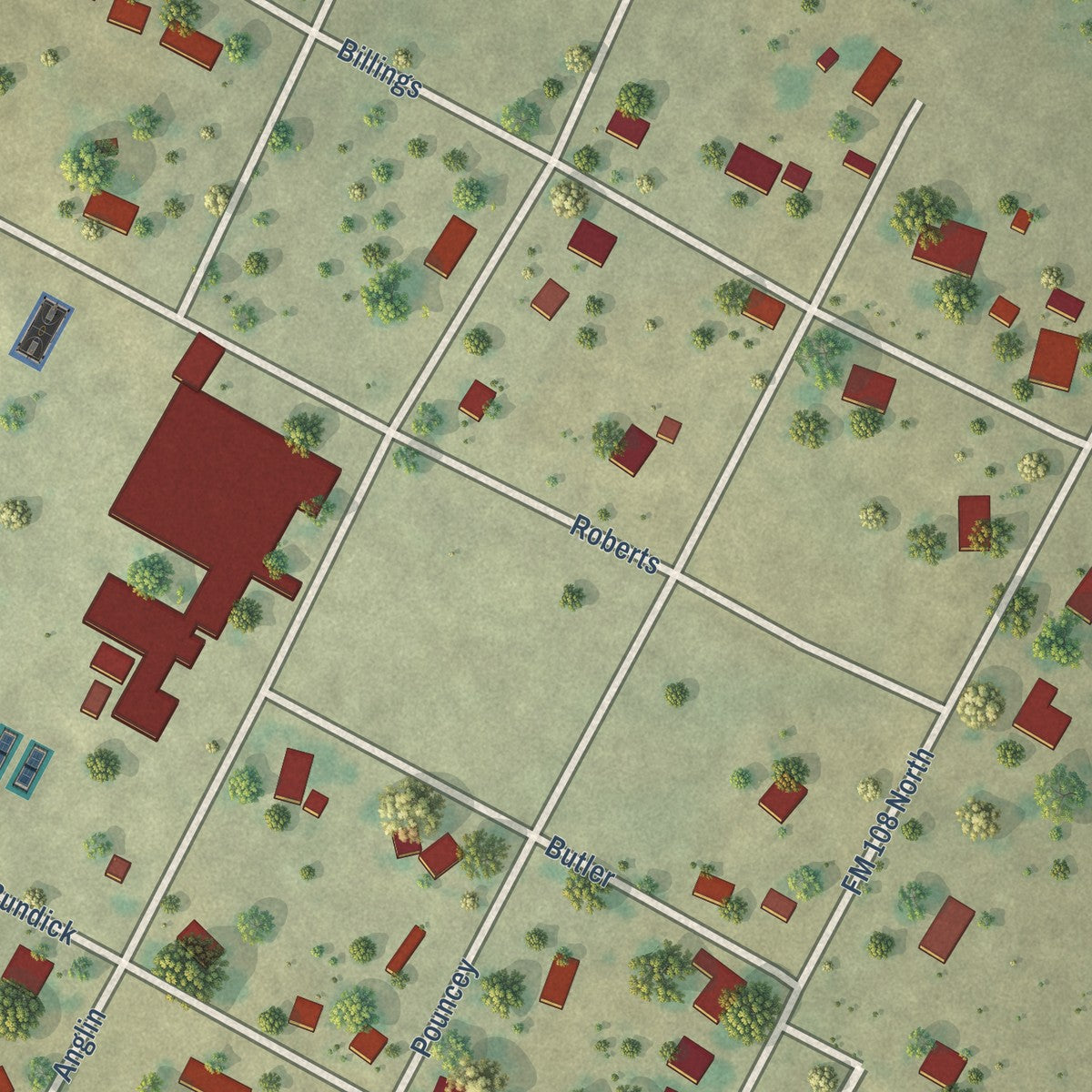 Second close-up of the map of Smiley, Texas print showing more streets and buildings
