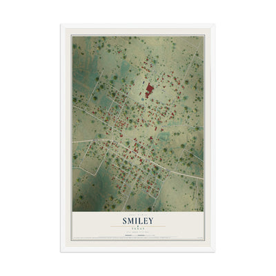 Map of Smiley, Texas, 12 x 18 inch print in a white wood frame