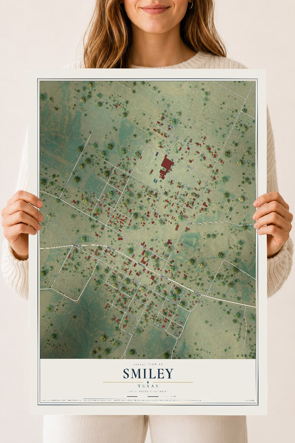 Map of Smiley, Texas, 18 x 24 inch unframed archival matte print
