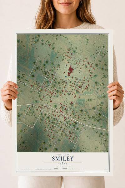 Map of Smiley, Texas, 18 x 24 inch unframed archival matte print