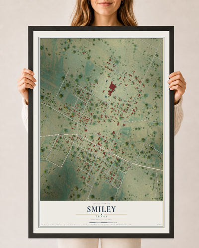 Map of Smiley, Texas, 24 x 36 inch print in a black wood frame