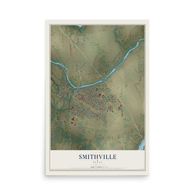 Map of Smithville, Texas, 12 x 18 inch unframed archival matte print