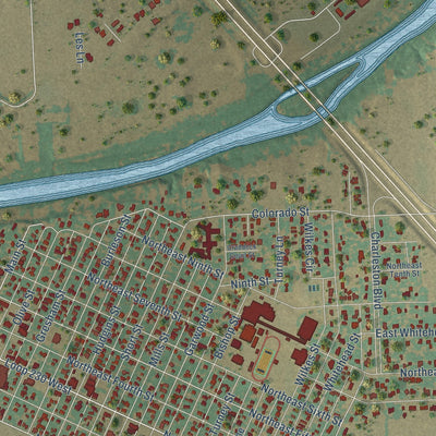 Close-up of the map of Smithville, Texas print showing street and building detail